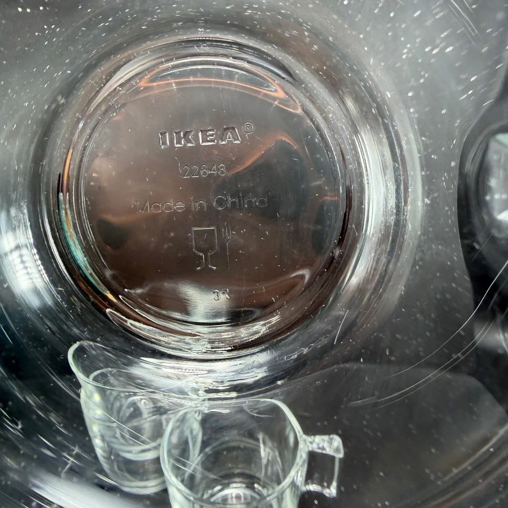 IKEA Clear Glass Coffee Mugs Set of 4 Stackable Square Handle 22648 2.75in Tall